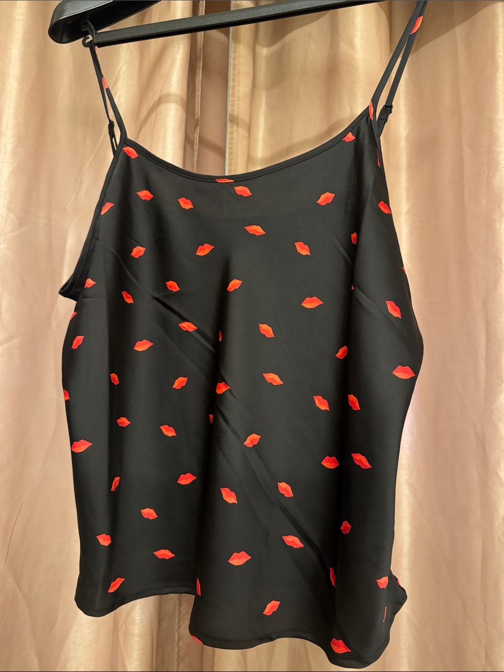 a new day Black Cami with Red Lip Print